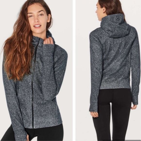 lululemon athletica Tops - Lululemon Scuba Hoodie Y2K Womens 4 Gray Luminesce Splatter Embroidered Logo